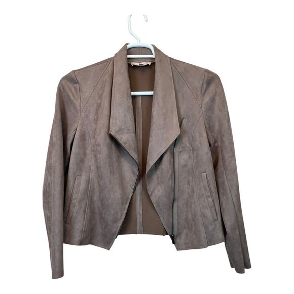 Philosophy Beige Faux Leather Vegan Pleather Moto Jacket Asymmetrical Small - Picture 2 of 5